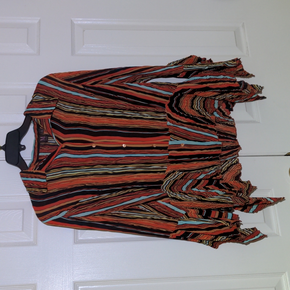Milano EUC multi-color striped top blouse large turquoise orange black gold